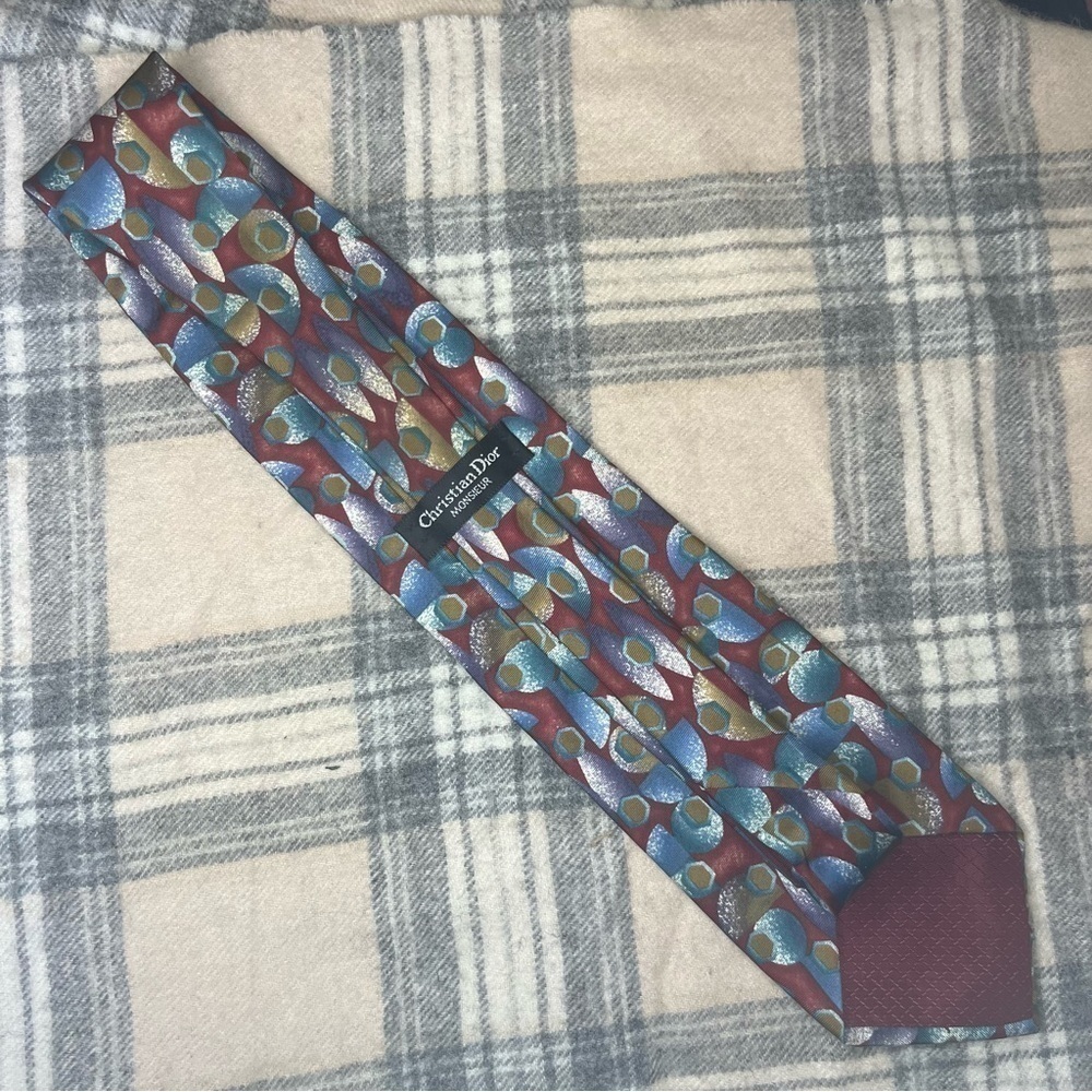 Christian Dior Hexagonal Abstract Print Neck Tie - image 6